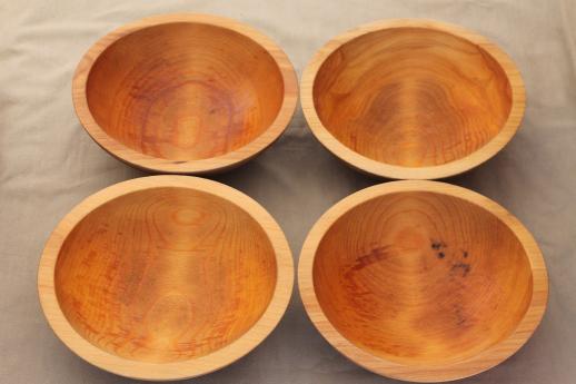 lot of large old wooden bowls, vintage Holland Bowl Mill wood ware made in Michigan