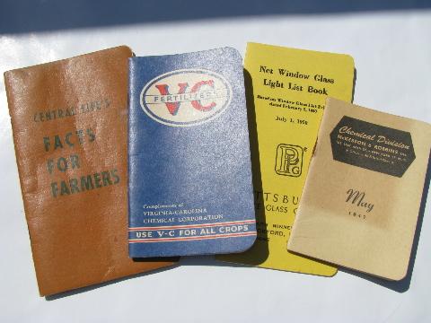 lot of old 1940s farm advertising booklets, farmer's fact and tables etc