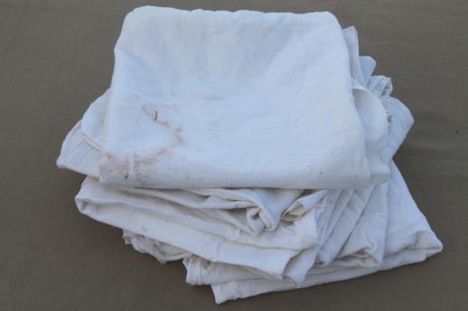 lot of primitive old cotton feed sacks w/ stitching, vintage flour sack fabric