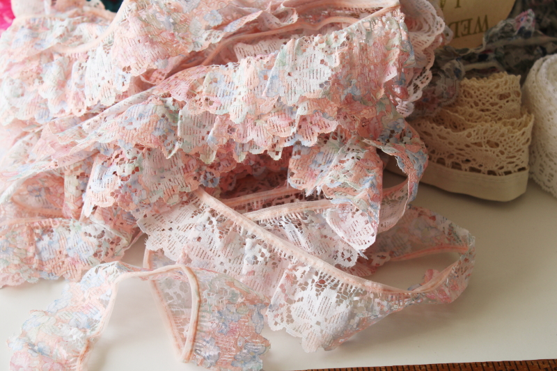 lot of ruffled lace, craft lace trims  hoop lace edgings, girly cottage or western style 80s 90s vintage