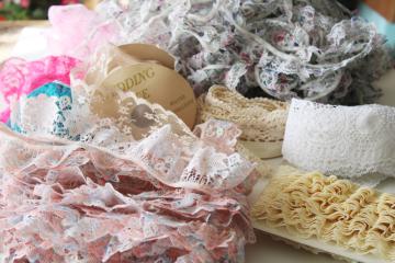 lot of ruffled lace, craft lace trims  hoop lace edgings, girly cottage or western style 80s 90s vintage