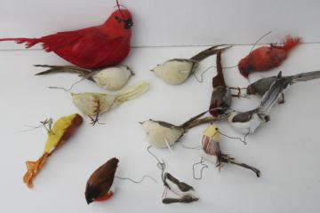 lot of shabby vintage feather birds, ornaments or decorations for wreaths, holiday crafting etc