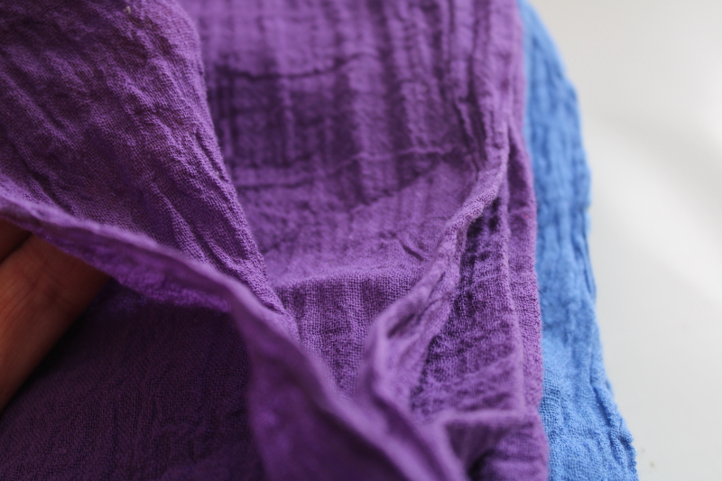 lot of soft light cotton gauze fabric remnants, solid colors blue, green, purple