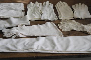 lot of vintage ladies gloves, short white cotton gloves, long elbow length gloves