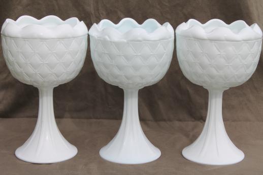 lot of vintage milk glass compotes, pinch glass bowls w/ tall pedestals