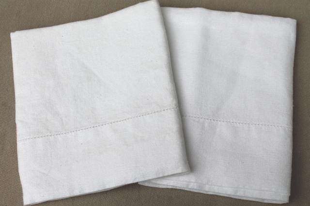 lot of vintage pure linen pillowcases, plain simple white linen fabric bed linens