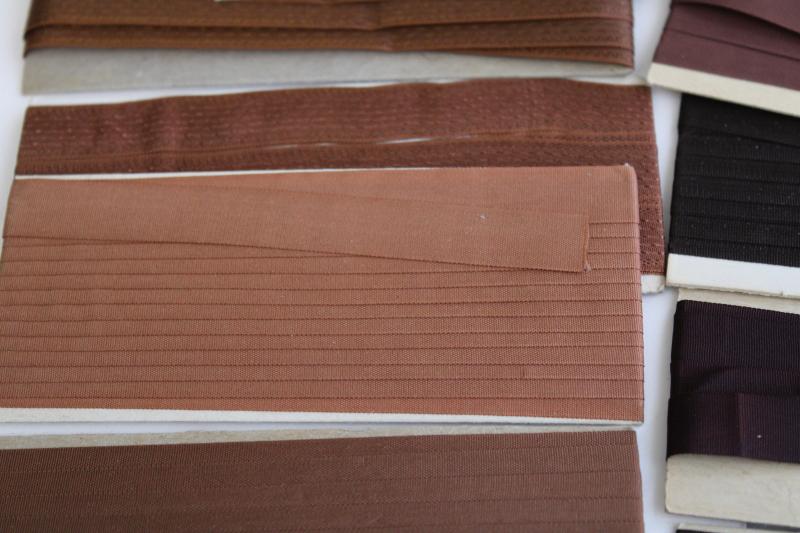 lot of vintage ribbon type rayon seam binding, neutral colors tan brown grey black