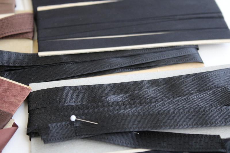 lot of vintage ribbon type rayon seam binding, neutral colors tan brown grey black
