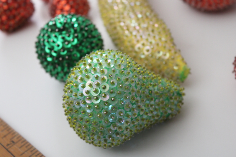 lot of vintage sequined beaded fruit for Christmas wreath or garland, fun kitschy holiday decor