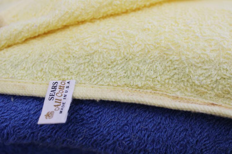 lot of vintage soft light cotton terrycloth bath towels, pastel candy colors