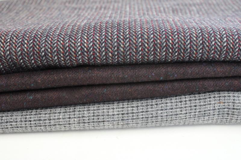 lot of vintage wool & tweed fabric for sewing or rug making, grey shades