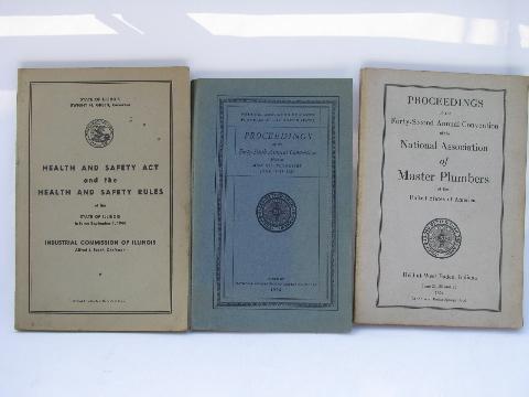 lot old 1920s & 1940s industrial safety rules & master plumbers conventions