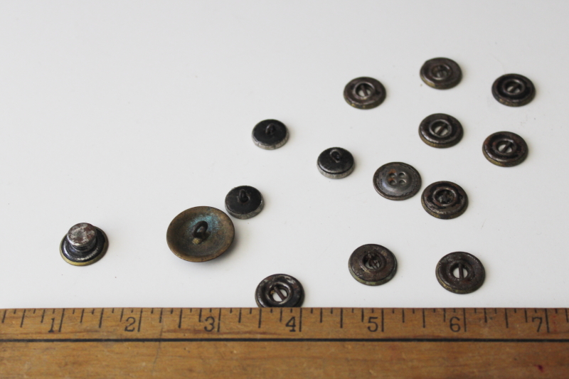 lot old antique metal buttons from work wear, brass button embossed Janesville