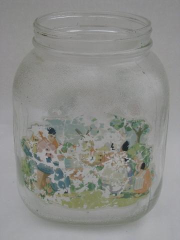 lot old glass food jars, depression vintage kitchen canisters