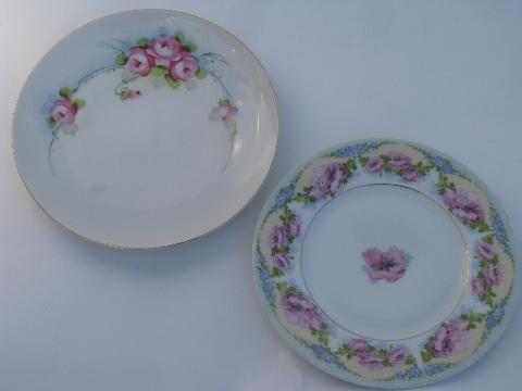 lot old hand-painted roses porcelain plates, antique and vintage china