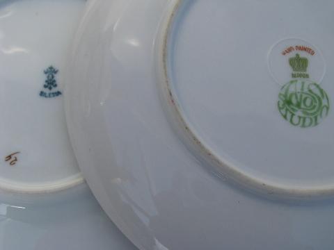 lot old hand-painted roses porcelain plates, antique and vintage china