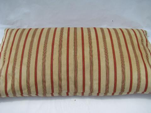 lot primitive old feather pillows, vintage wide red stripe ticking