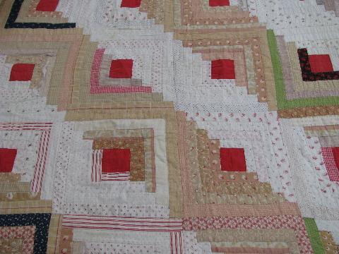 lot primitive old patchwork quilts, vintage cotton print fabrics, 1940s-50s