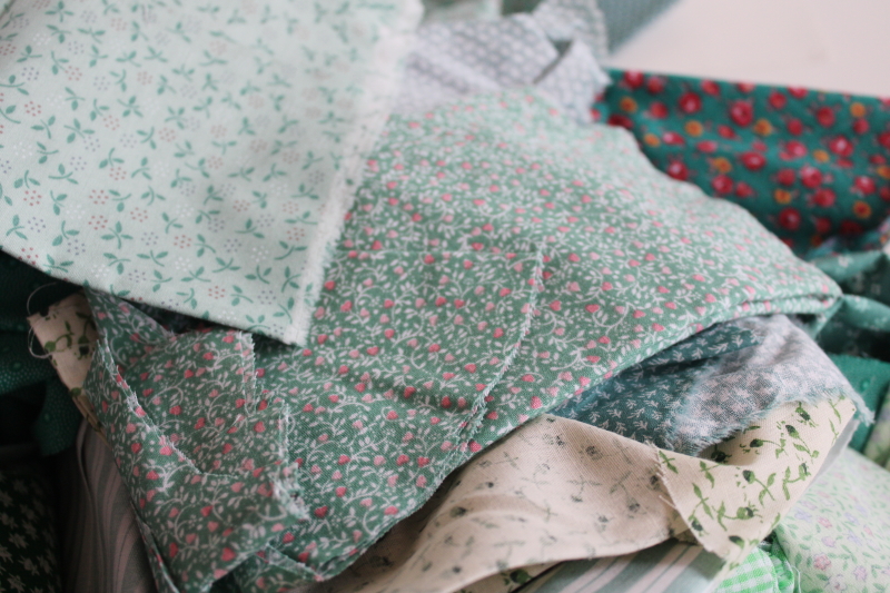 lot scrap fabric remnants cotton prints for quilting and sewing jade green shades