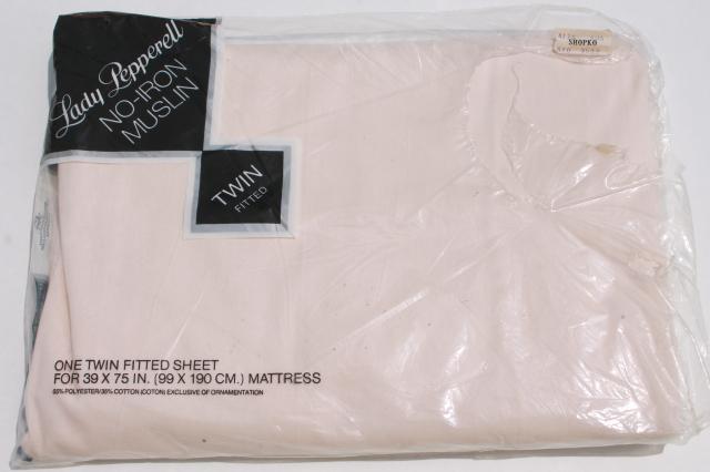 lot sealed vintage bed sheets twin fitted & flat, rose & ecru colors to mismatch