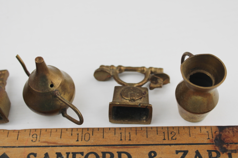 lot solid brass miniatures, India brassware mini ornaments or toys, household tools  dishware