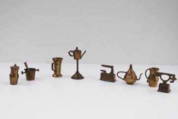 lot solid brass miniatures, India brassware mini ornaments or toys, household tools  dishware