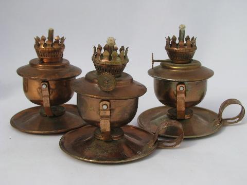 lot tiny oil lamps, ship's lantern pivot wall sconces, copper plate metal