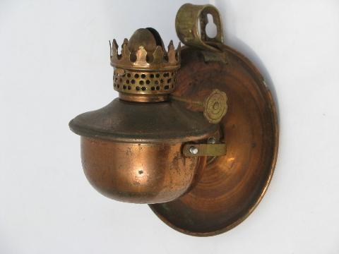 lot tiny oil lamps, ship's lantern pivot wall sconces, copper plate metal