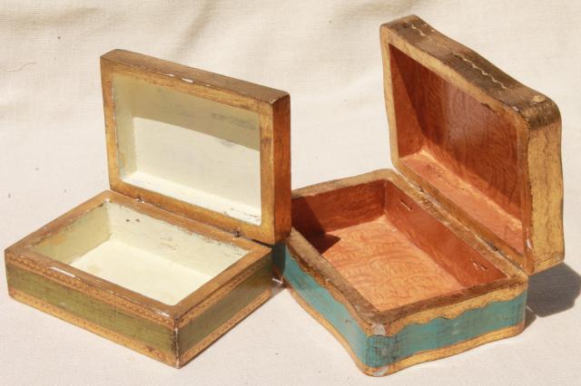 lot vintage Florentine gold wood boxes, ornate gilt trinket box collection