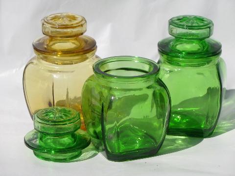 lot vintage Wheaton glass bottles, spice jars, liberty bell bottle