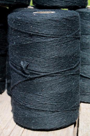 lot vintage black cotton string rug thread, carpet warp weaving cord yarn