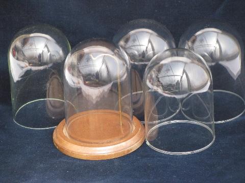 lot vintage blown glass domes, dome covers for clocks, antique display