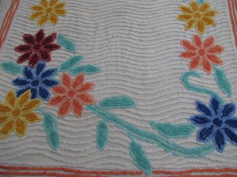 lot vintage cotton chenille bedspreads for cutters, lots of bright flowers!