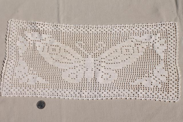 lot vintage crochet lace doilies, table mats & square centerpieces, handmade crocheted lace