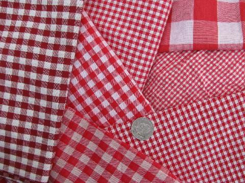 lot vintage fabric scraps pieces, gingham checks in all colors