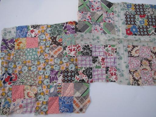 lot vintage hand stitched pieced quilt blocks & square pieces patchwork blocks