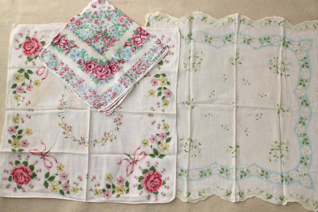 lot vintage hankies w/ flower prints, 25 pretty printed cotton handkerchiefs