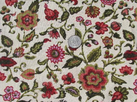 lot vintage heavy linen weave cotton print fabric 40s-50s-60s, flowers & birds