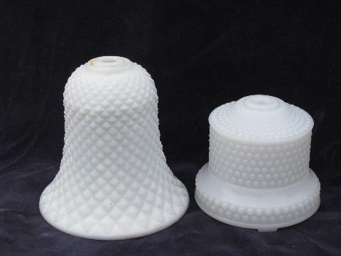 lot vintage milk glass boudoir lamp / lighing parts, Fenton hobnail pattern, etc.