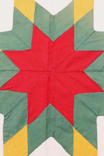 lot vintage patchwork quilt blocks, red jade mustard solids pieced western stars
