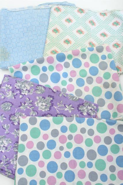 lot vintage printed cotton feedsack fabric, lavender / blue prints feed sacks