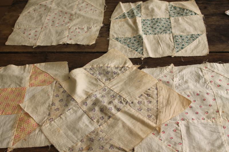 lot vintage quilt blocks, craft & upcycle sewing fabric mismatched patchwork patterns