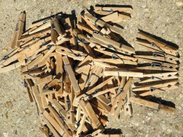 lot vintage wood wooden clothespins clothes pegs, old primitive patina