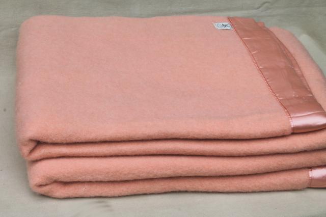 lot vintage wool bed blankets in shades of pink, warm all wool blankets for winter