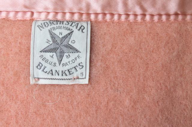 lot vintage wool bed blankets in shades of pink, warm all wool blankets for winter