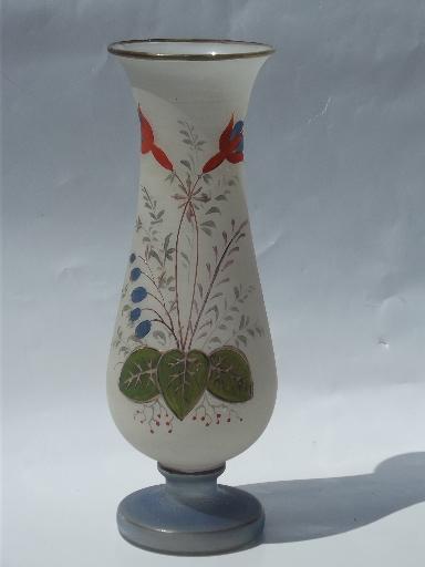 Lovely Matte Finish Hand Painted Floral Vintage Blown Pontil Glass Vase