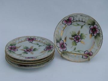 lovely old handpainted pink flowers china cake plates, vintage Japan