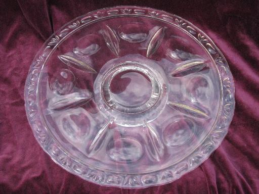 low footed cake stand, vintage pressed pattern glass torte plate