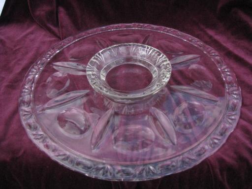low footed cake stand, vintage pressed pattern glass torte plate