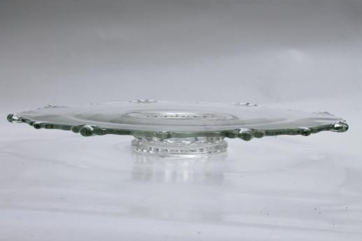 low glass cake stand, vintage Village Guild Indiana glass footed dessert plate